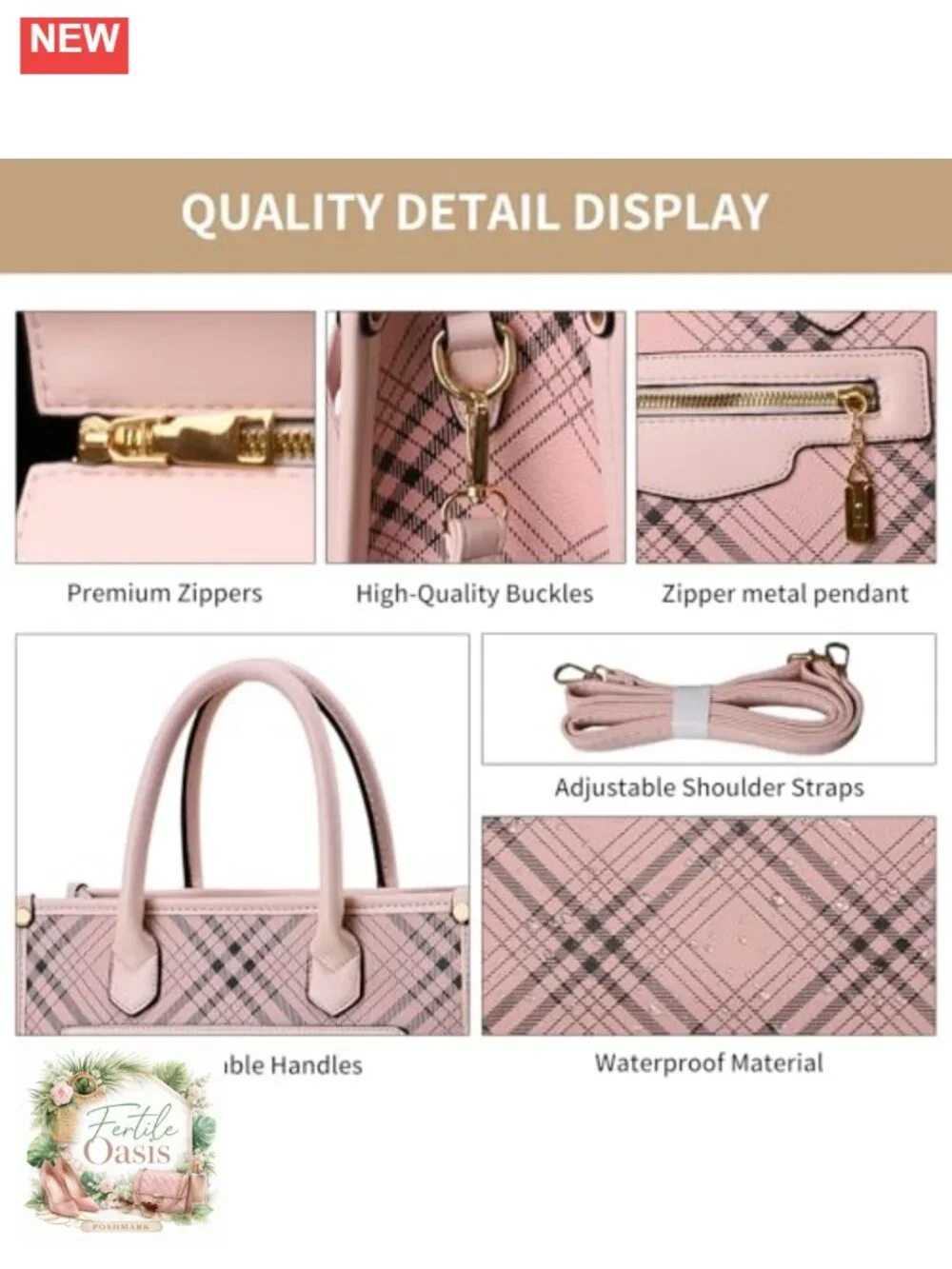 Women's Satchel Handbag Set with Wallet & Cardholder, PU Leather, Checkered,